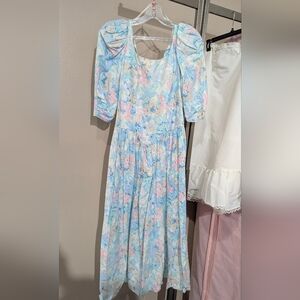 Vintage 80's Floral Pastel Midi Dress